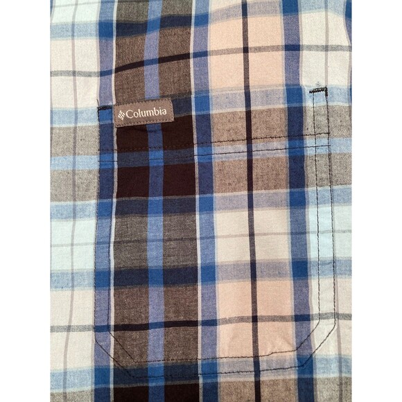 Columbia Button Down Shirt Size XL Blue Black Plaid Long Sleeve Cabin Cotton - Picture 3 of 6